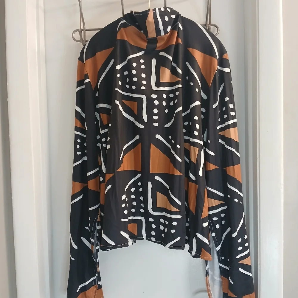 Black & Brown Split-Sleeve Geometric Tribal Print Open Front Jacket 5X / 20 NWOT